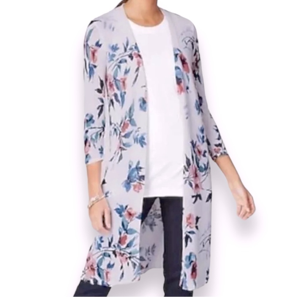 J. Jill Linen Blend Floral Lightweight Cardigan Sweater Size Large